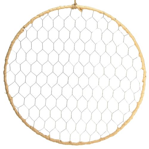 Floristik24 Dekoratyvinis žiedas metalinis pakabinamas dekoras Raffia sidabras natural Ø38cm 4 vnt