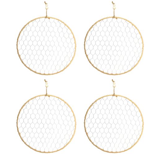 daiktų Dekoratyvinis žiedas metalinis pakabinamas dekoras Raffia sidabras natural Ø38cm 4 vnt