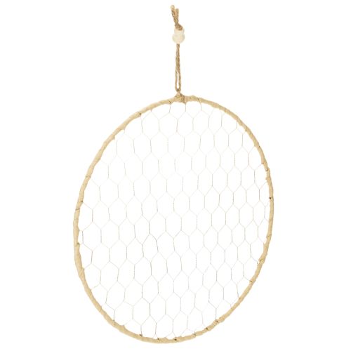 Floristik24 Dekoratyvinis metalinis žiedas Ø38cm, kabantis dekoras, rafija, sidabras, natūralus, bohemiškas sienų dekoras, universalus dekoravimas, 4 dalys