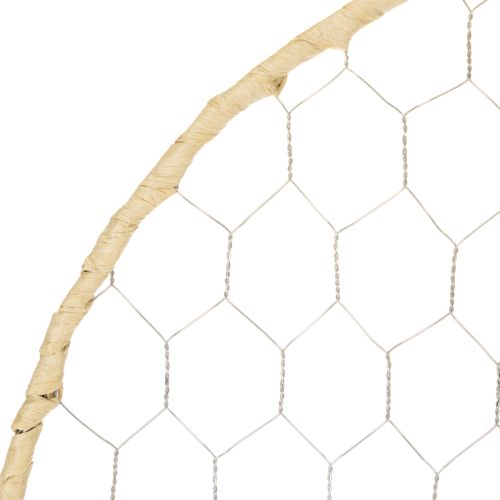 daiktų Dekoratyvinis metalinis žiedas Ø38cm, kabantis dekoras, rafija, sidabras, natūralus, bohemiškas sienų dekoras, universalus dekoravimas, 4 dalys