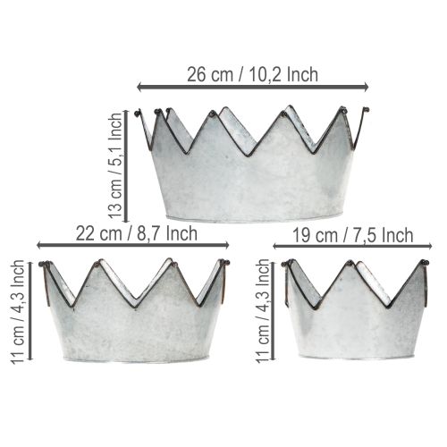 Dekoratyvinis dubenėlis su metaliniu vainikėliu Ø26,5/22,5/19 cm, 3 vnt. rinkinys | Floristik24.lt