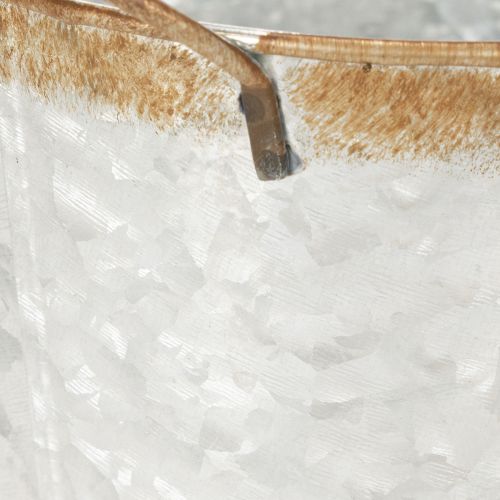 daiktų Dekoratyvinis vazonas su rankenomis, sodinimo kibiras, metalinis indas, sidabro spalvos, sendinto plieno, Ø17cm, aukštis 16,5cm