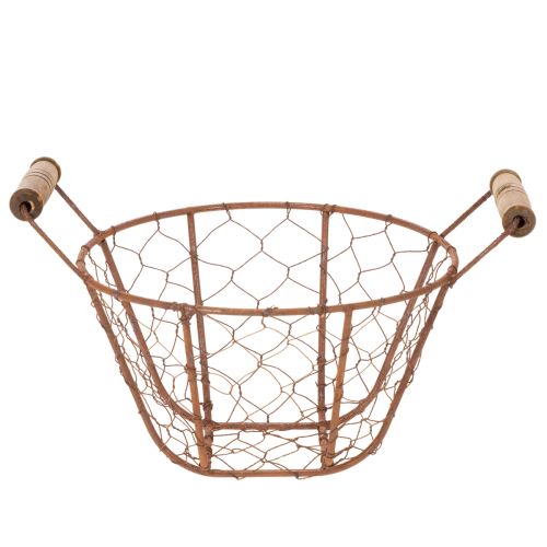 Vielinis krepšelis, metalinis krepšelis su rankena, medis, rūdžių spalvos, dekoratyvinis, Ø18 cm | Floristik24.lt