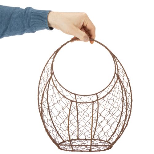 Vielinis krepšelis, metalinis vazonas, pavasarinė dekoracija, velykinis krepšelis, rudas, rūdžių spalvos, aukštis 34 cm, ilgis 30 cm | Floristik24.lt