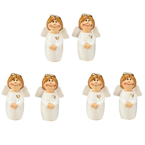 daiktų Žavingas keraminis angelas su aukso akcentais baltas 7 cm - dovanos idėja ir mylintis papuošimas - 6 vnt.