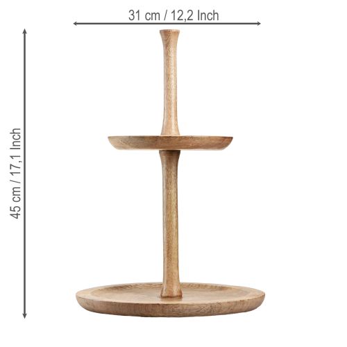 daiktų Tortų stovas medinis dekoras 2 pakopų natūralus apvalus Ø31/20cm H45cm