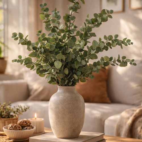 daiktų Konservuotos eukalipto šakelės ir lapai, apvalios, džiovintos dekoracijos, žalios, 150 g