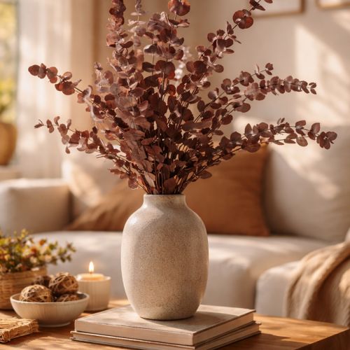 daiktų Eukalipto šakelės, konservuotas eukaliptas, džiovintos gėlės, raudonos, 75 cm, 150 g