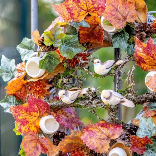 Floristik24 Plunksninis paukštis ant vielos, dekoratyvinis paukštis su plunksnomis oranžinės rudos spalvos 4cm 12 vnt