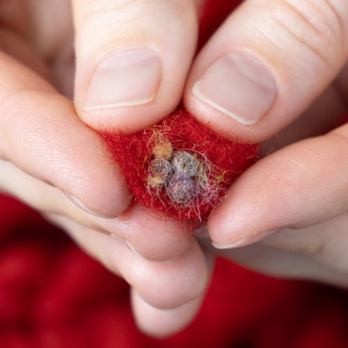 daiktų Pūkuotas Mirabell vilnos siūlas su džiutu, raudonas, 25 m