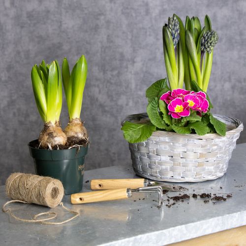 daiktų Stilingas gėlių dekoras svetainės interjere – pinti krepšeliai. Velykiniai krepšeliai, 23 cm, 6 vnt.