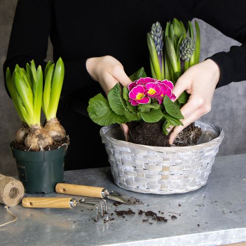 daiktų Stilingas gėlių dekoras svetainės interjere – pinti krepšeliai. Velykiniai krepšeliai, 23 cm, 6 vnt.