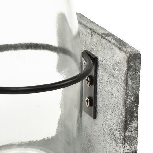 daiktų Stiklinė vaza pilkame mediniame stove, 9,5x8x20cm - Kaimiška dekoracija su 4 buteliais