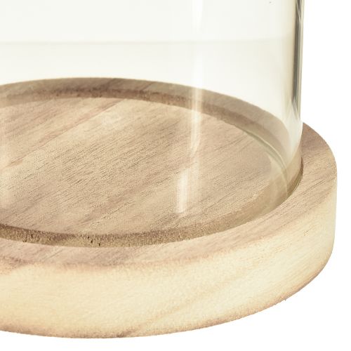 daiktų Stiklinis varpas su pagrindu iš skaidraus natūralaus medžio Ø12cm H21cm