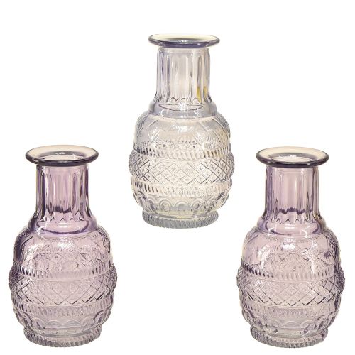 Floristik24 Stiklinės vazos mini vazos šviesiai violetinės violetinės retro stiliaus H13cm 3vnt