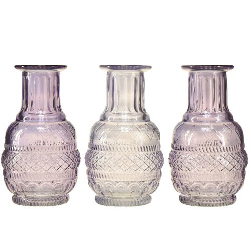 Floristik24 Stiklinės vazos mini vazos šviesiai violetinės violetinės retro stiliaus H13cm 3vnt