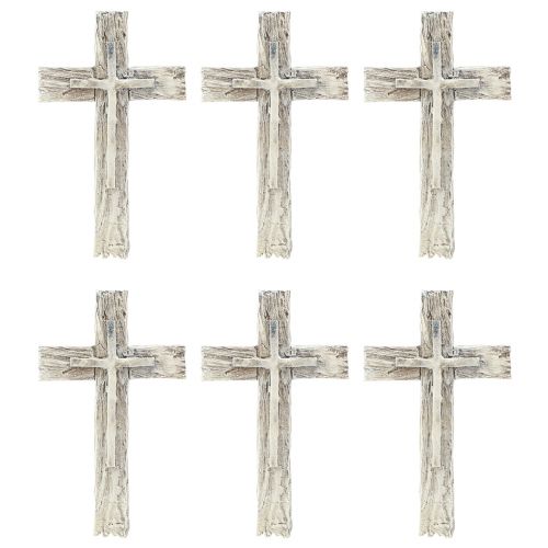 daiktų Kapo puošybos kryžius kaimiškas pilkas baltas poliresinas 12×7cm 6 vnt