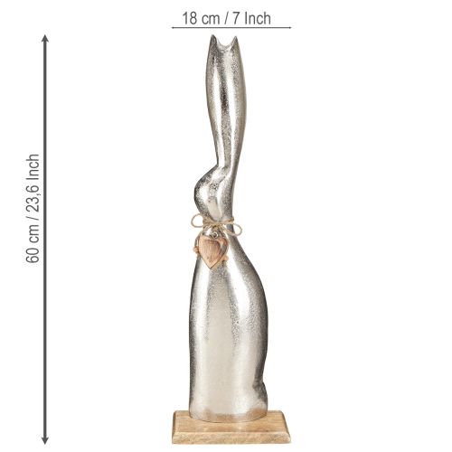 daiktų Dekoratyvinis triušio sidabras ant medinio pagrindo – Elegantiška velykinė figūrėlė su širdelės pakabuku H60cm