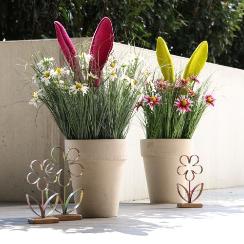 Floristik24 Dekoratyvinės zuikio ausytės rožinės Velykų flokuota lazdele H56cm