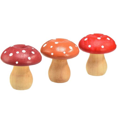 Floristik24 Mediniai grybai Dekoratyviniai grybai Mediniai musmirės raudonos oranžinės 5cm 9 vnt