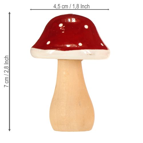 daiktų Mediniai grybai, musmirės, dekoracija, mediena, FSC, raudonai ruda, aukštis 6,5/7 cm, 4 vnt.