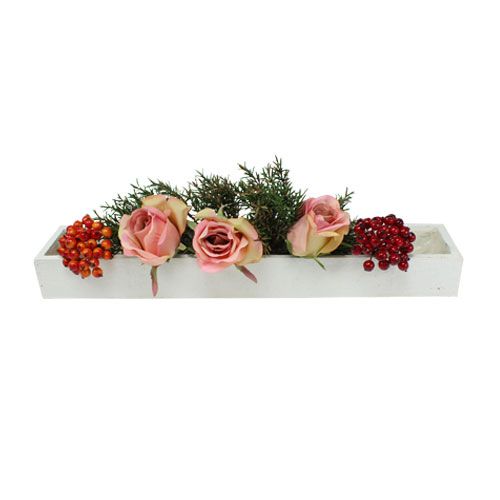 Floristik24 Medinė dėžutė su folija balta 50cm x 9cm x 6cm