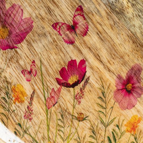 daiktų Medinės lėkštės su gėlėmis ir drugeliais, natūralios rožinės spalvos, Ø15 cm, 3 vnt.