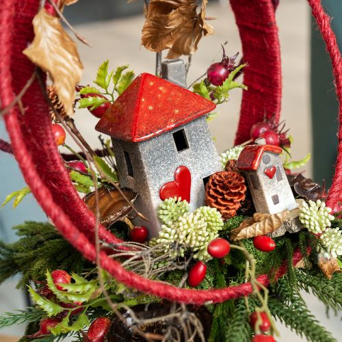 Floristik24 Keraminis namas su raudonu stogo langu ir širdele - 6 cm - Idiliška namų ir sodo apdaila - 6 vnt