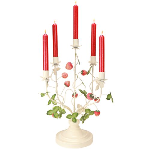 Žvakidė 5 rankų kreminė metalinė braškių puošmena H44cm