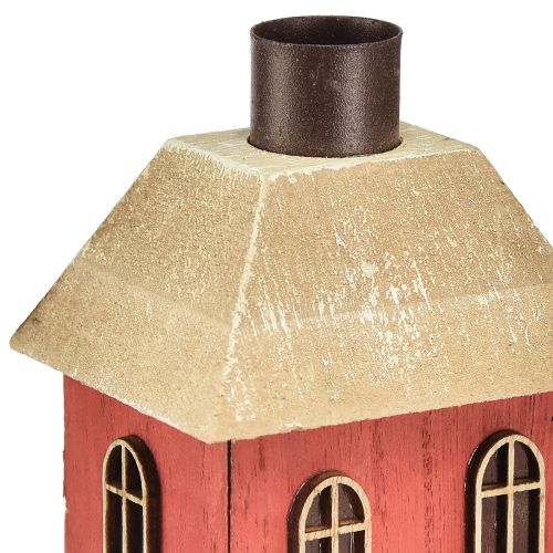 Floristik24 Žvakių laikiklis namelis medinis raudonas pagaliukas žvakidė H14,5cm 2vnt