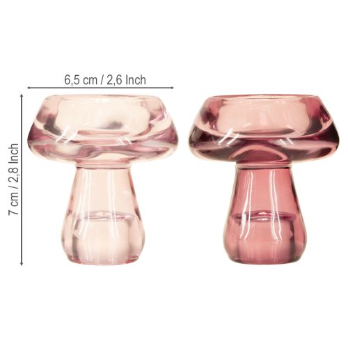 daiktų Žvakidė su grybo formos stikline žvake, uogų formos, Ø6,5 cm, aukštis 7 cm, 2 vnt.