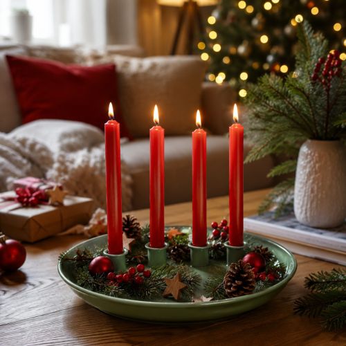 Žvakidė Advento vainikas žalias su keturiomis žvakidėmis 24 cm | Floristik24.lt
