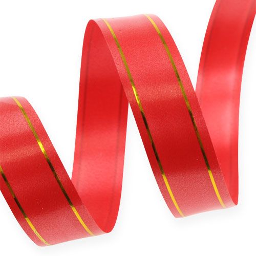 Dovanų juostelė 2 auksinės juostelės ant raudonos 19mm 100m