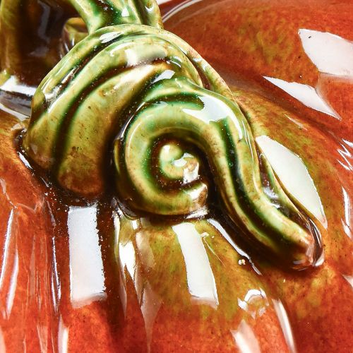 Floristik24 Blizgus keraminis ryškiai raudonai oranžinis moliūgas su žaliu koteliu - 21,5 cm - ideali rudens puošmena