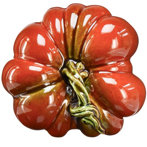 daiktų Blizgus keraminis ryškiai raudonai oranžinis moliūgas su žaliu koteliu - 21,5 cm - ideali rudens puošmena