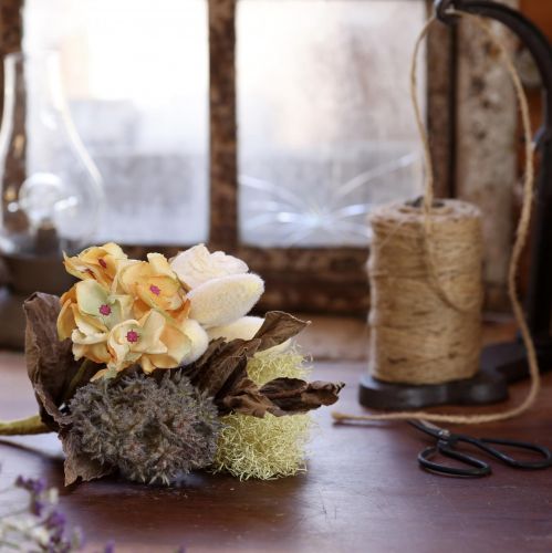 daiktų Dirbtinių gėlių puokštė, rožė, hortenzija, sausas efektas, vintažinė dekoracija, 38 cm