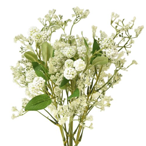 Dirbtinių gėlių puokštė šilko gėlės uogų šakelė balta 48cm