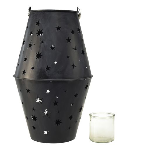 daiktų Pakabinamas metalinis antracito žibintas su žvaigždėmis - Ø18,5 cm, aukštis 50 cm - Elegantiškas lauko ir vidaus apšvietimas