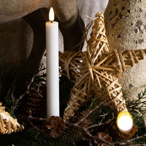 daiktų LED žvakės, baltos, siaurėjančios, vaškinės, šiltai baltos, 24,5 cm, 2 vnt.