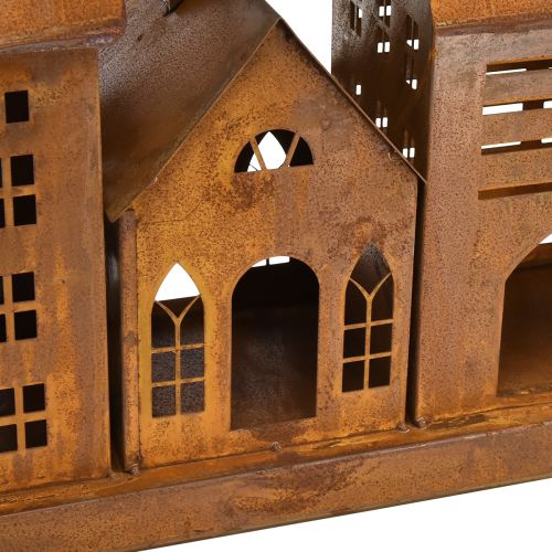Floristik24 Senoviniai šviesūs nameliai iš metalo rūdžių dizaino – 80x15x35 cm – atmosferinė kalėdinė puošmena
