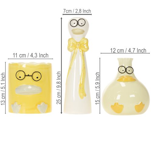 Keraminės antelės su akiniais, 3 vnt., 25 cm aukščio, geltonos ir baltos spalvos | Floristik24.lt