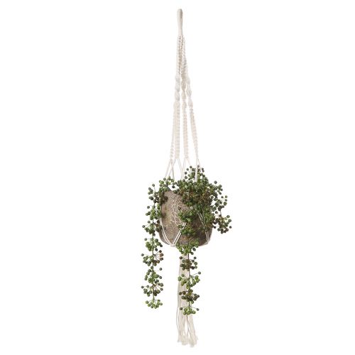 daiktų Makrame pakabinamas krepšelis puodui Ø18-19cm kremas H85cm