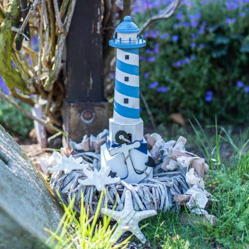 Maritime deco švyturys šviesiai mėlynas 34cm | Floristik24.lt