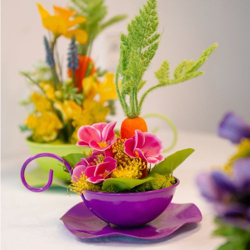 Metalinis dekoratyvinis puodelis Ø16cm H9cm arbatos puodelis su lėkšte Violetinė 2vnt