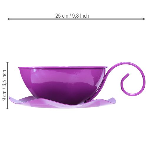 Metaliniai dekoratyviniai puodeliai Ø16cm H9cm arbatos puodeliai su lėkštute violetiniai 2vnt. | Floristik24.lt