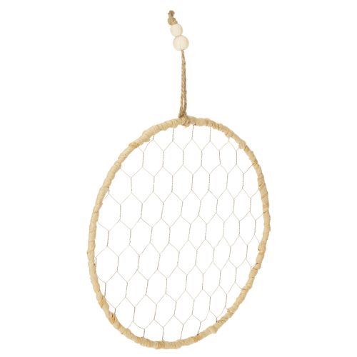 Floristik24 Boho metalinis dekoratyvinis žiedas, sidabrinis, Ø28cm su natūralia rafija, 4 vnt. rinkinys - pakabinama dekoracija, sienos dekoracija