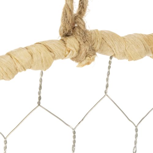 daiktų Boho metalinis dekoratyvinis žiedas, sidabrinis, Ø28cm su natūralia rafija, 4 vnt. rinkinys - pakabinama dekoracija, sienos dekoracija