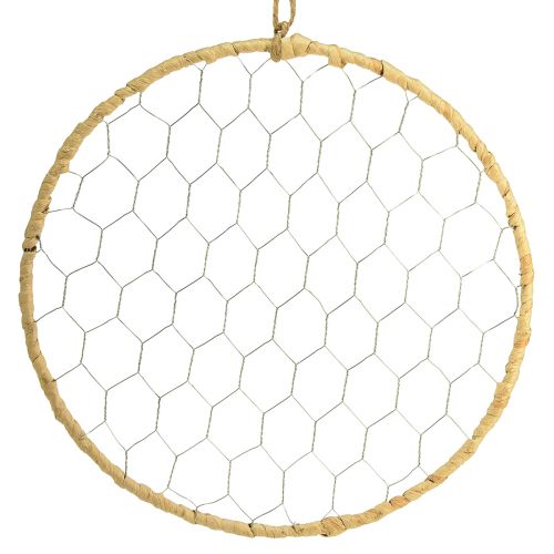 Floristik24 Metalinis dekoratyvinis žiedas pakabinimui Raffia Silver Natural Ø28cm 4 vnt