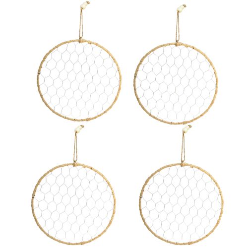 daiktų Metalinis dekoratyvinis žiedas pakabinimui Raffia Silver Natural Ø28cm 4 vnt