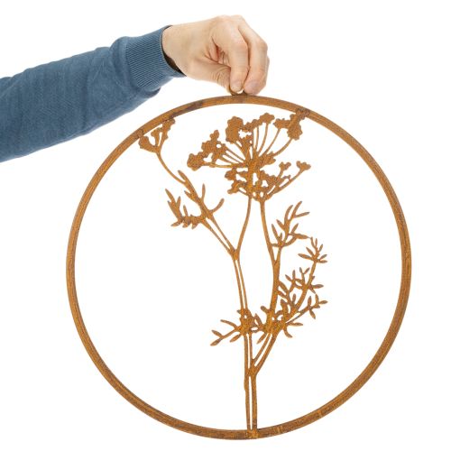 Metalinis žiedas, surūdijęs metalas, dekoratyvinis žiedas, sienos dekoracija, krapo šakelė, Ø38cm | Floristik24.lt